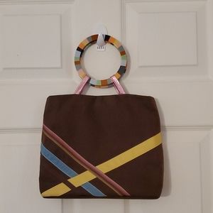 One of a kind purse with acrylic circle handles